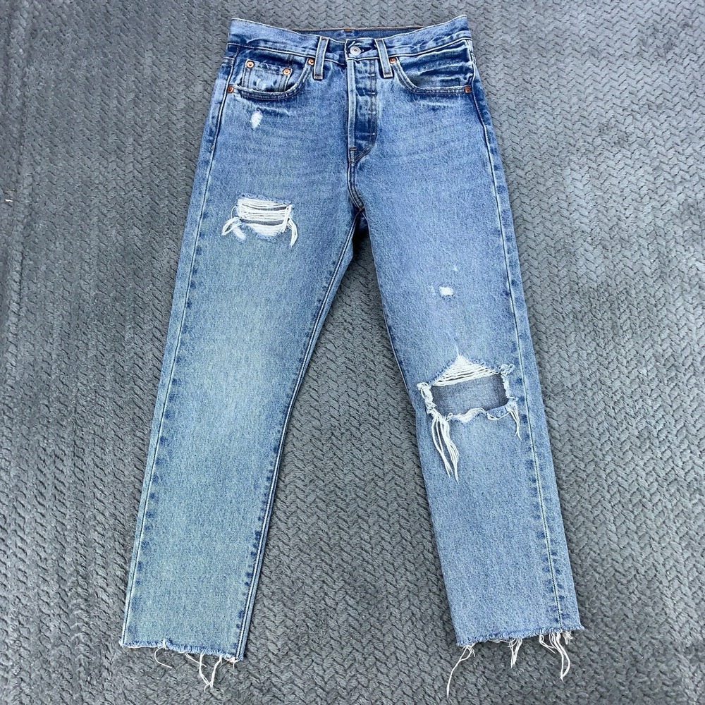 Levis Premium 501 S Jeans Women's 25x28 ( Fits 28x24) Cropped Button Fly Raw Hem